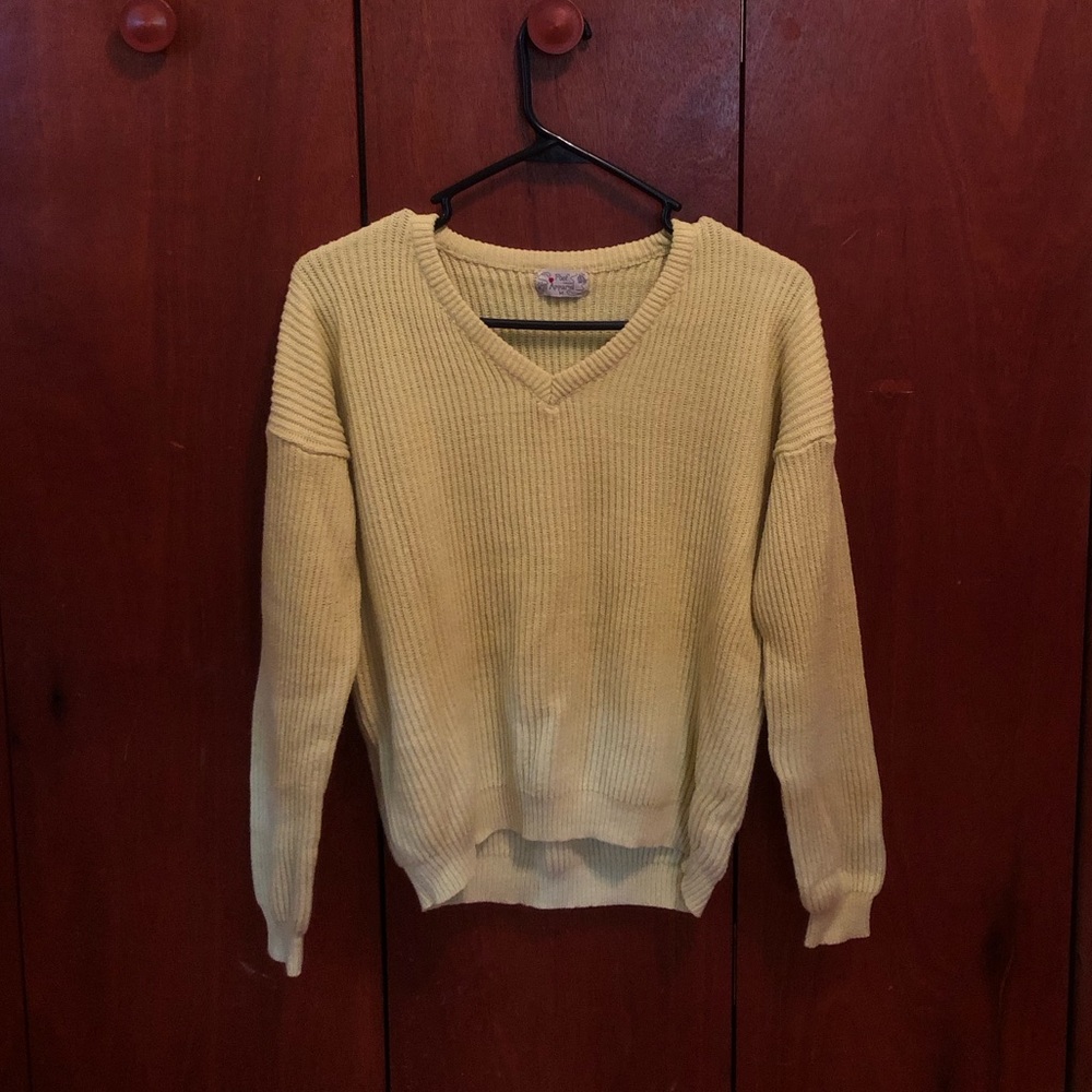 Neon Yellow V-Neck Sweater - Size M